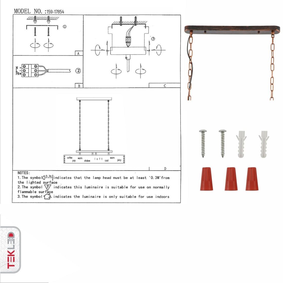 User manual for Iron Industrial Island Chandelier 4xE27 | TEKLED 159-17854