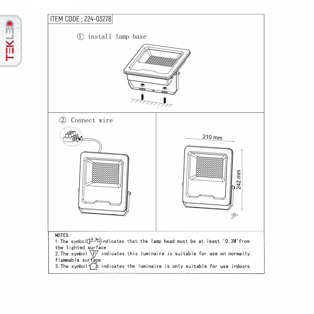 User manual for LED Floodlight SMD 3030 Uk 30W Cool White 4000K IP65 | TEKLED 224-03278