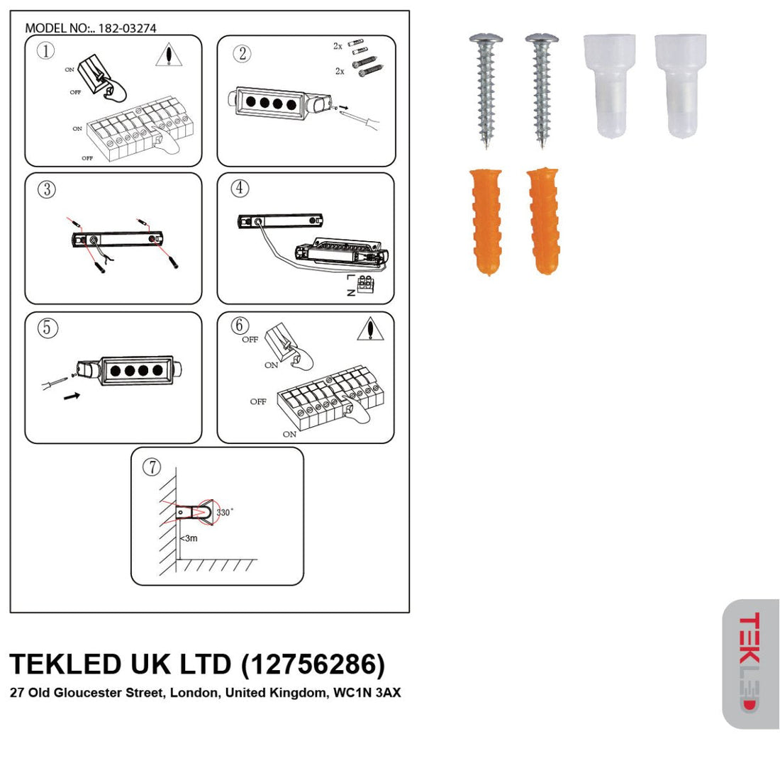 User manual for LED Wallwasher Wall Light 12W Cool White 4000K IP54 Black | TEKLED 182-03274