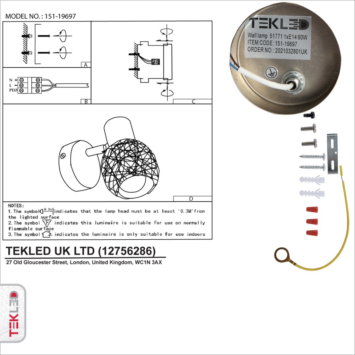 User manual for Matte Nickel Metal Silver Globe Nest Hinged Wall Light with E14 Fitting | TEKLED 151-19697