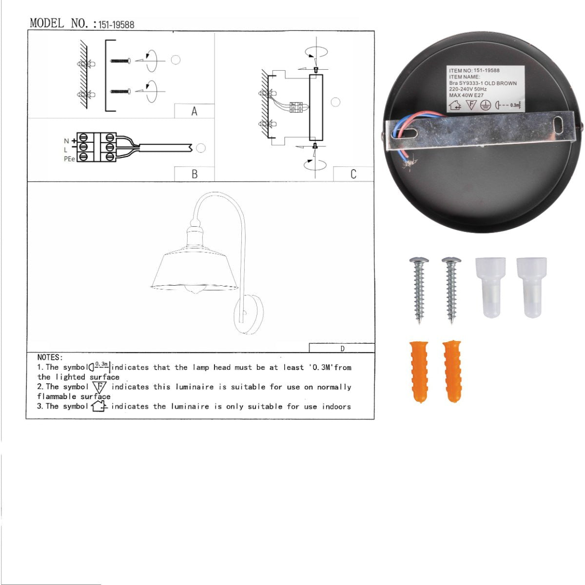 User manual for Rusty Brown Metal Step Downward Industrial Retro Wall Light with E27 Fitting | TEKLED 151-19588
