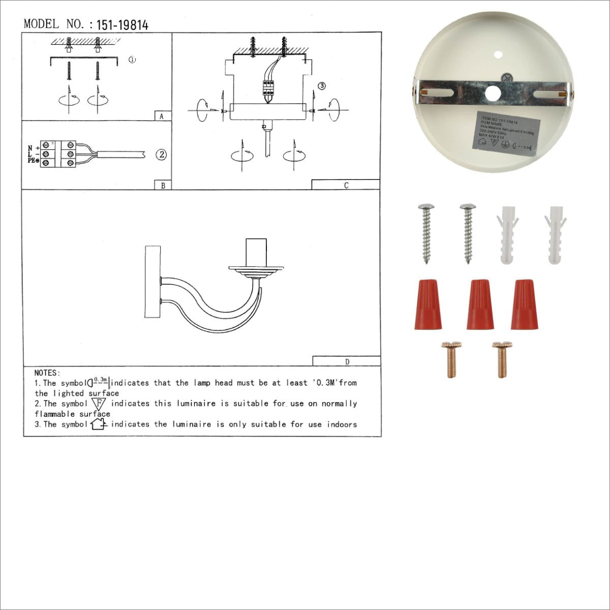 User manual for White Rice Metal Wall Light with E14 Fitting | TEKLED 151-19814