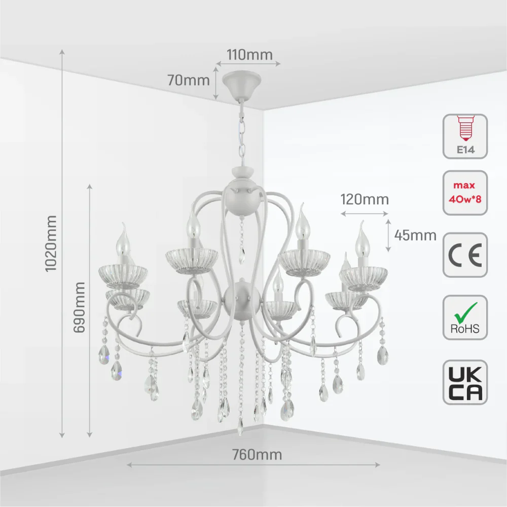 Size and tech specs of Versailles Elegance Crystal Swan Chandelier Ceiling Light | TEKLED 159-17970