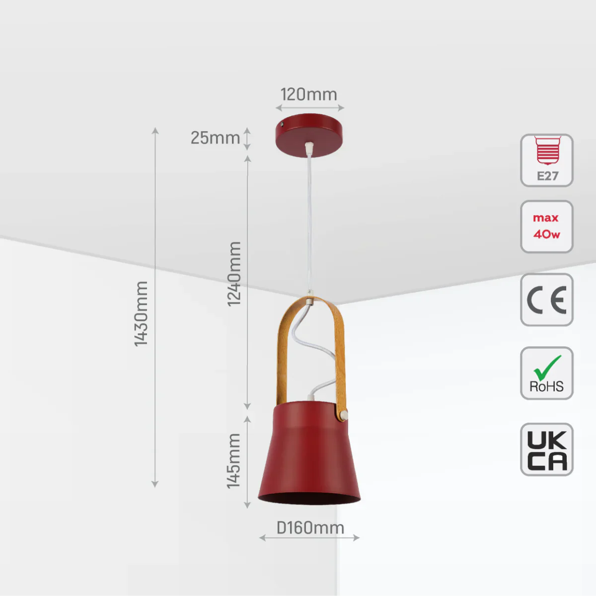 Size and certifications of Versatile Narvik Nordic Cone Pendant Light 150-18432