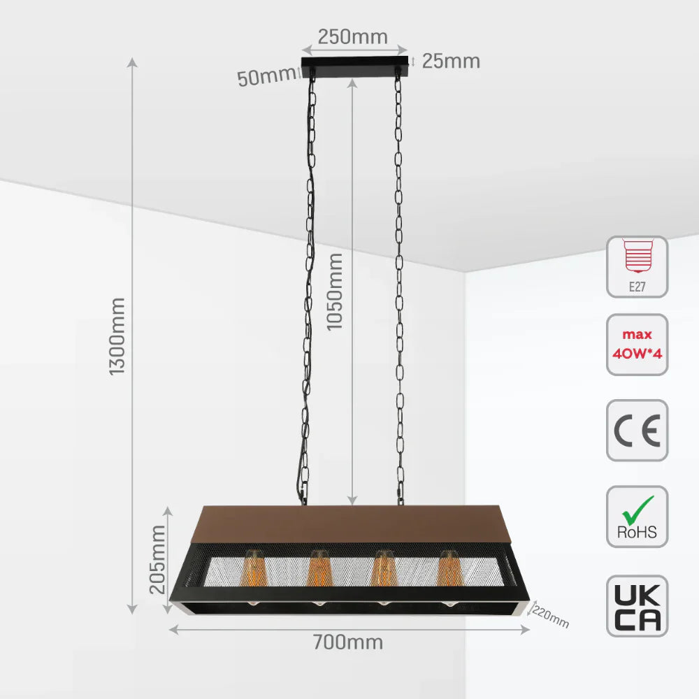 Size and tech specs of VersaTrend Island Chandelier | Mesh & Fence Dual Styles | Industrial-Modern Blend | TEKLED 158-19962