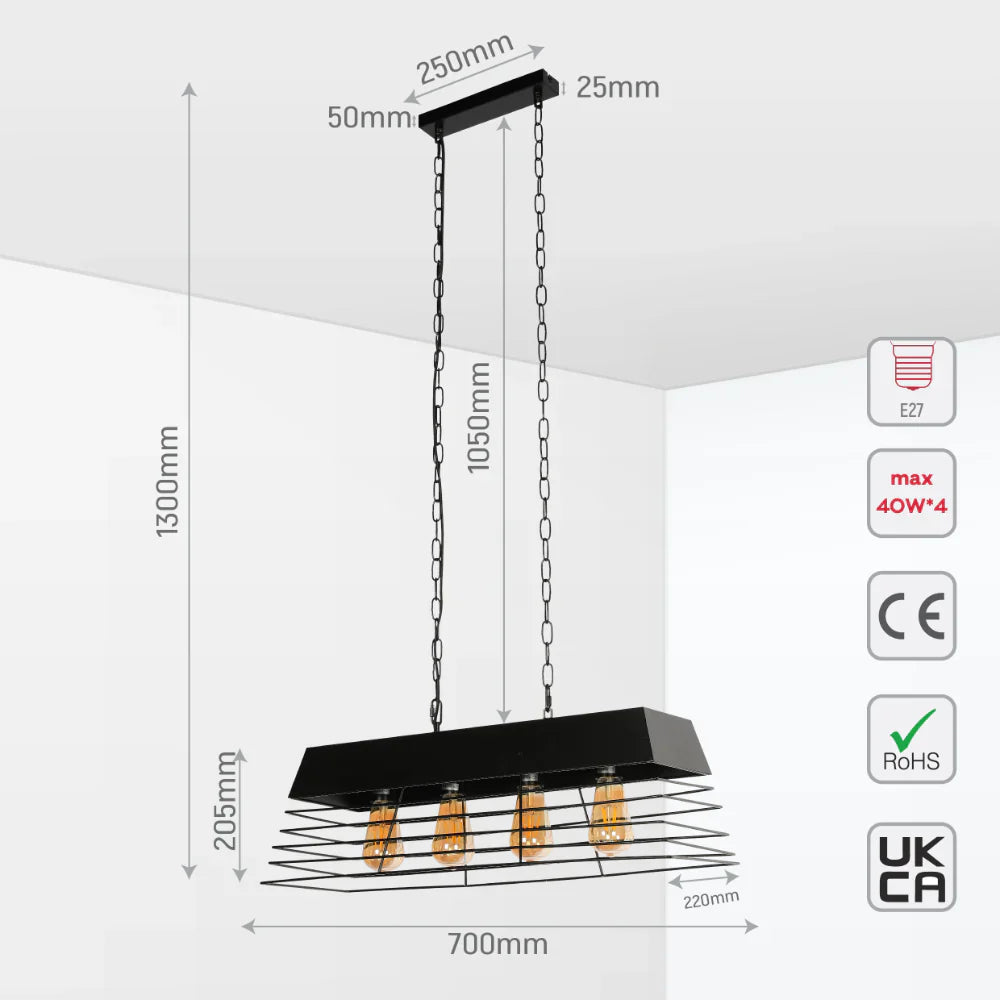 Size and tech specs of VersaTrend Island Chandelier | Mesh & Fence Dual Styles | Industrial-Modern Blend | TEKLED 158-19964