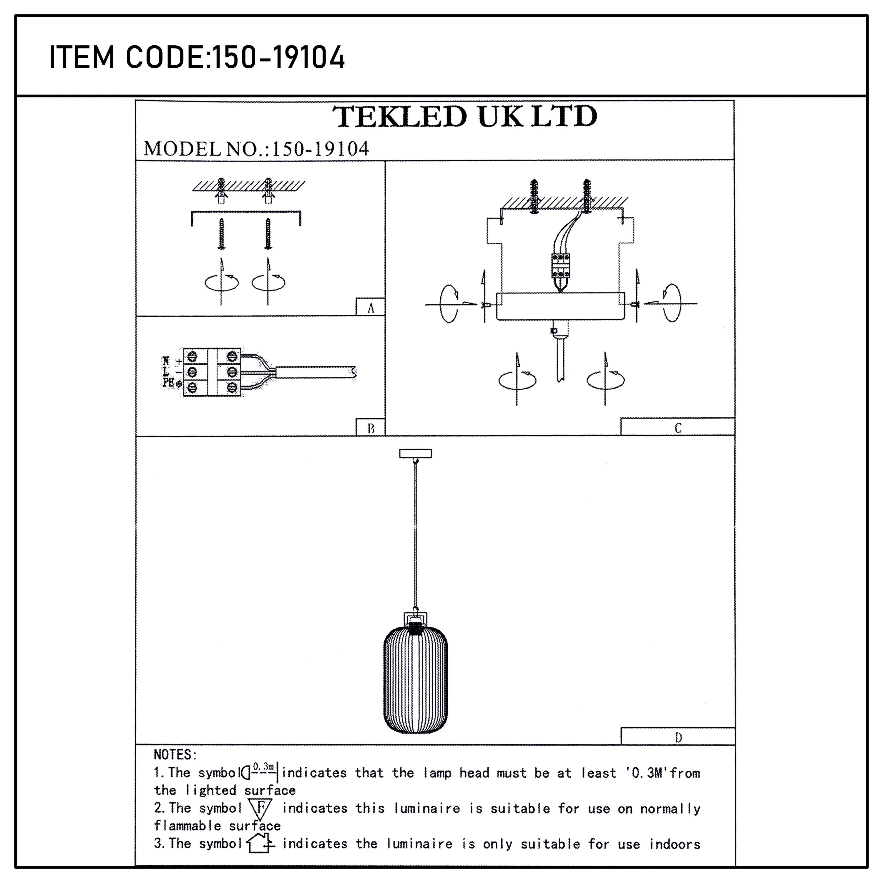 White Ribbed Glass Pendant Light with Wooden Accents