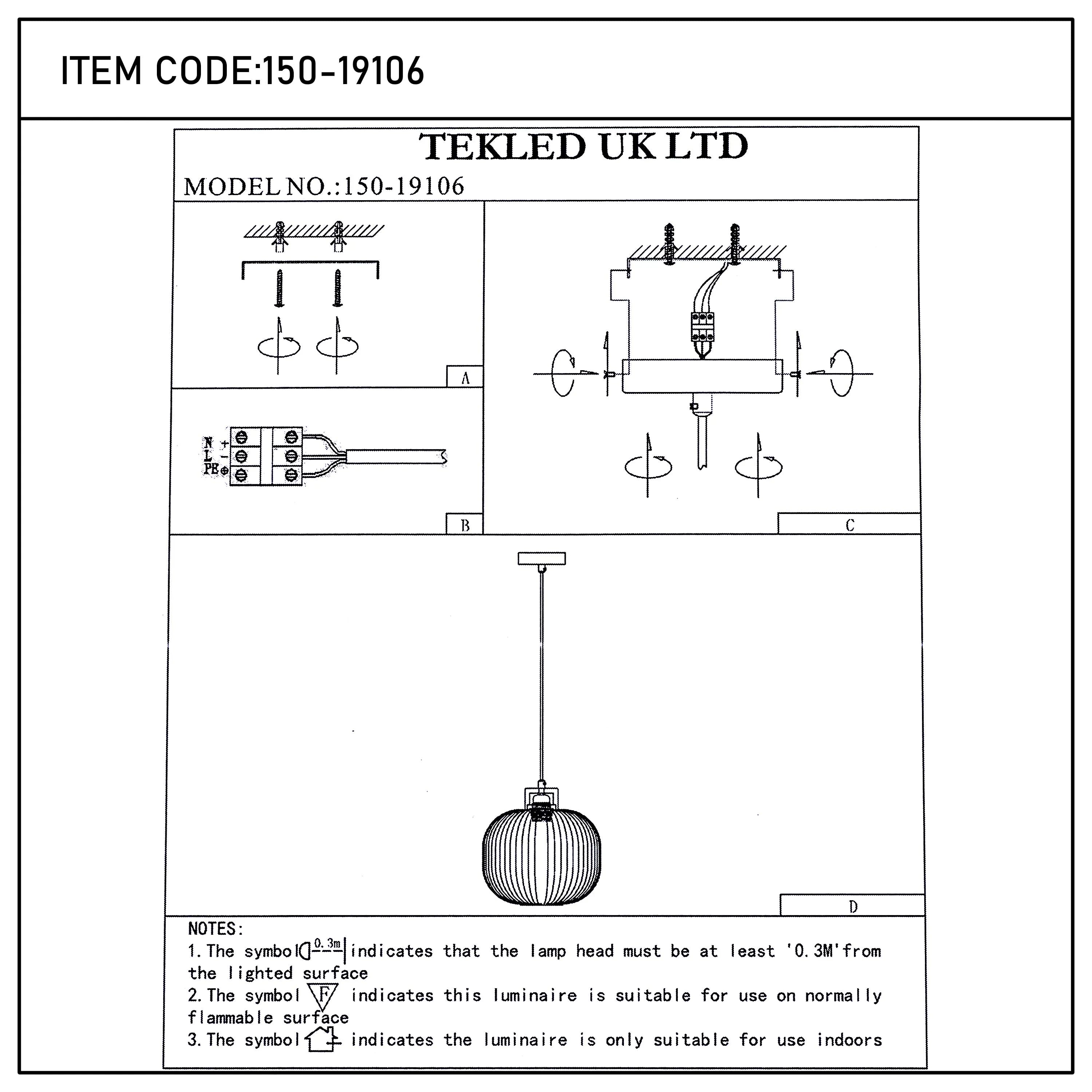 White Ribbed Glass Pendant Light with Wooden Accents
