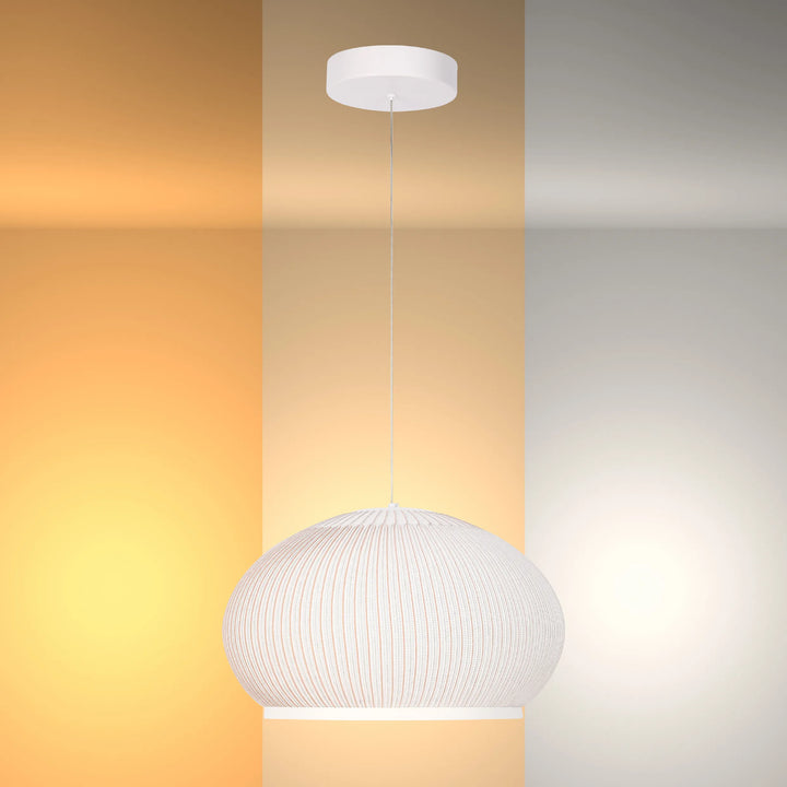 White Ribbed Knitted Fabric Pendant Light 470mm Diameter Ceiling Lamp 3000-6000K