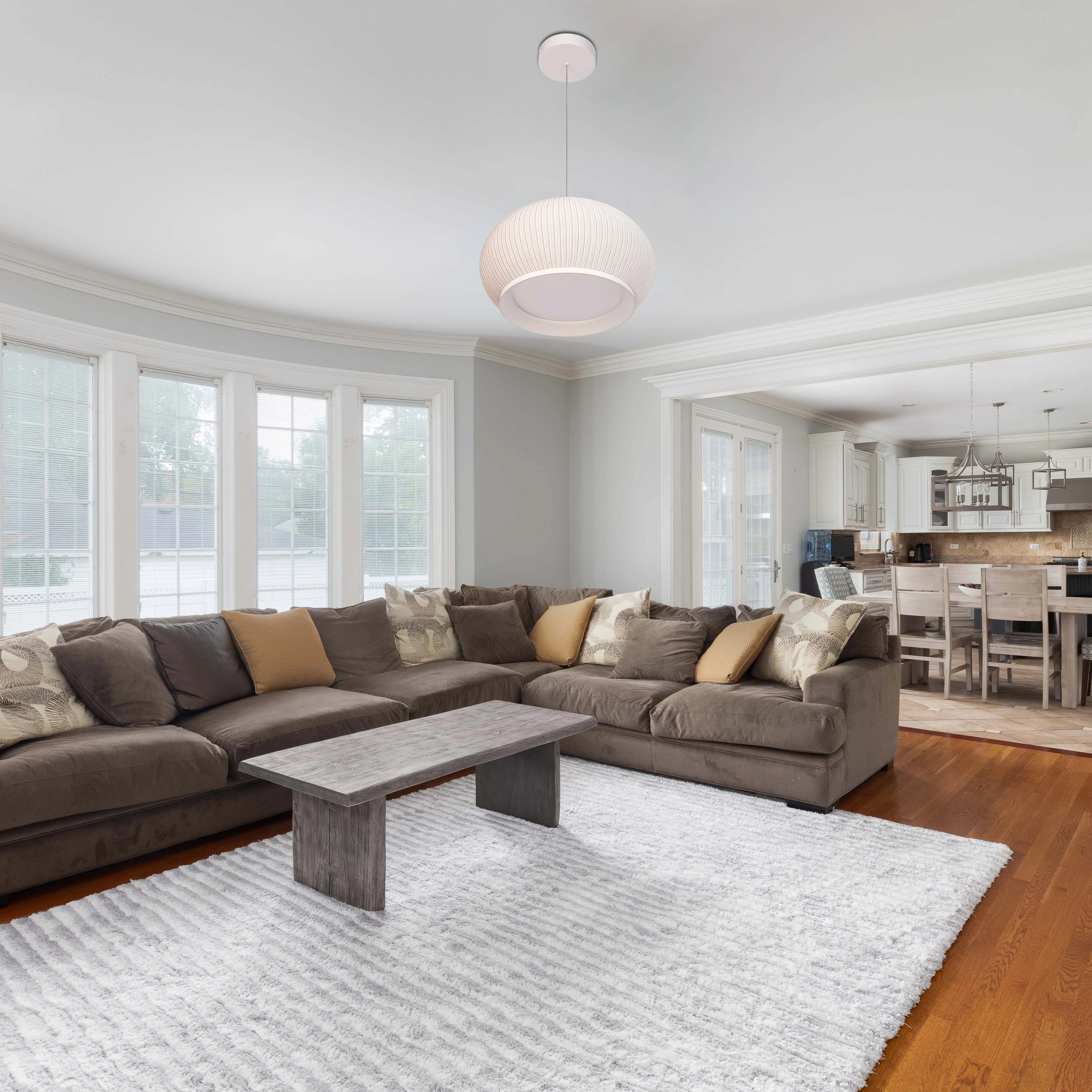 White Ribbed Knitted Fabric Pendant Light 470mm Diameter Ceiling Lamp 3000-6000K