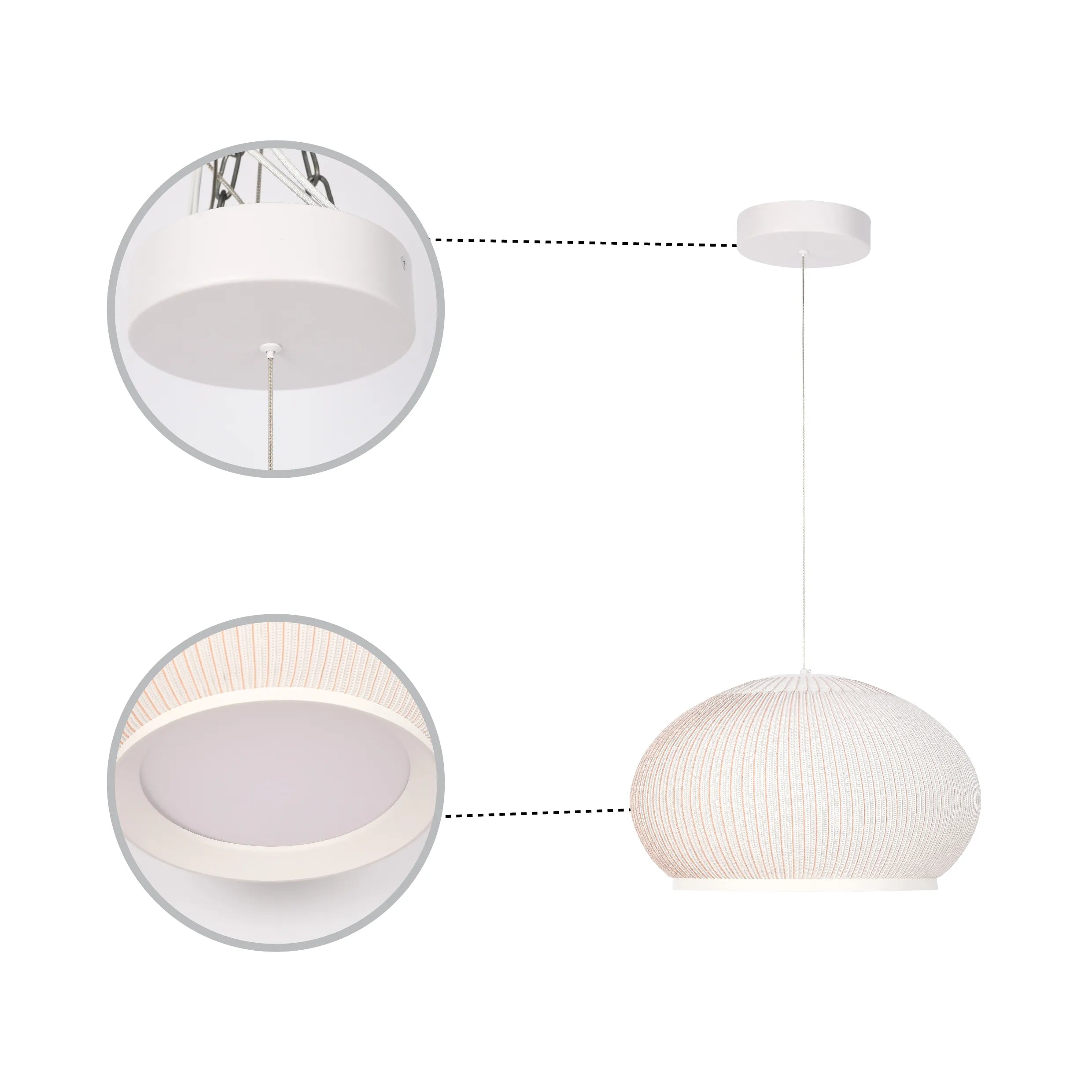 White Ribbed Knitted Fabric Pendant Light 470mm Diameter Ceiling Lamp 3000-6000K