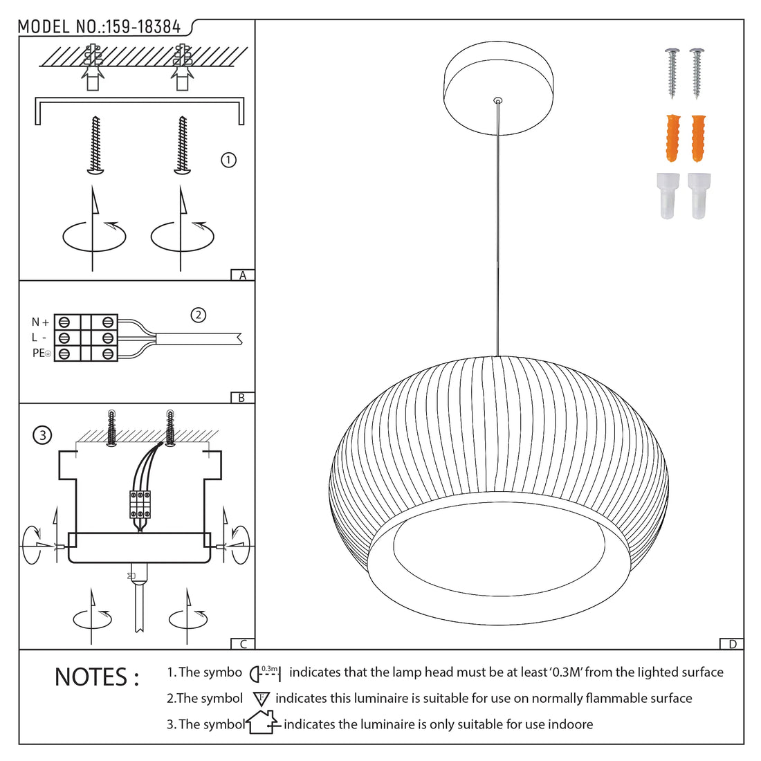 White Ribbed Knitted Fabric Pendant Light 470mm Diameter Ceiling Lamp 3000-6000K
