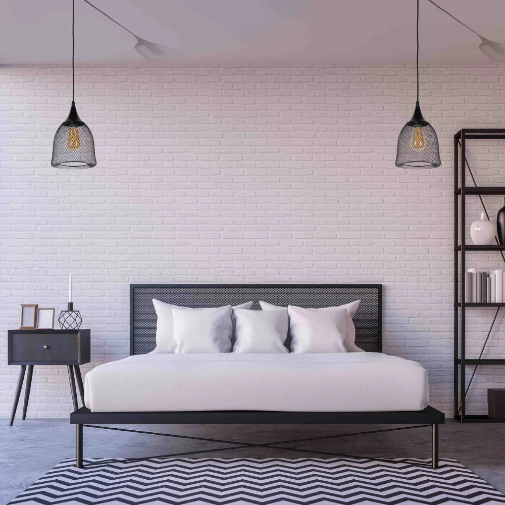 Wire Mesh Industrial Dome Pendant Ceiling Light  modest is in action in the bedroom or a hotel room