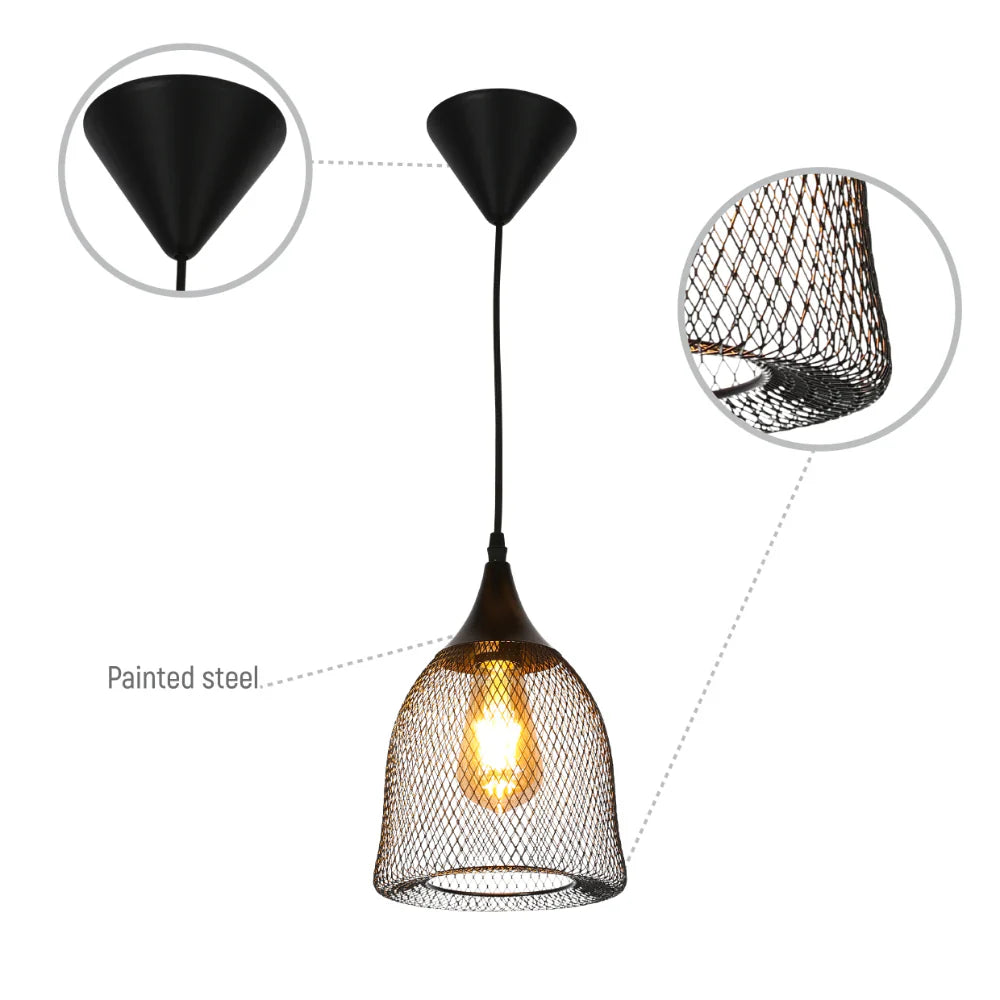 details of Wire Mesh Industrial Dome Pendant Ceiling Light  modest