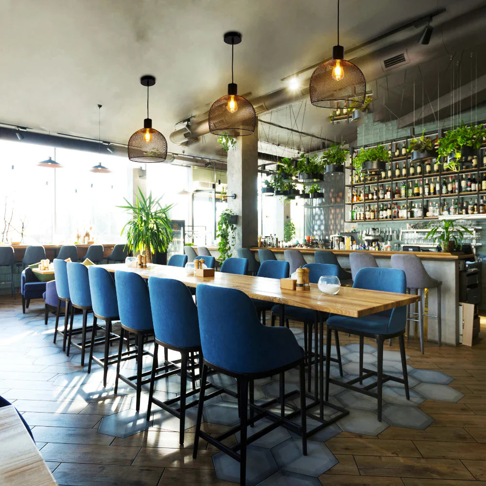 Wire Mesh Industrial Dome Pendant Ceiling Light  grande is in action at a restaurant or caf or bistro or bar