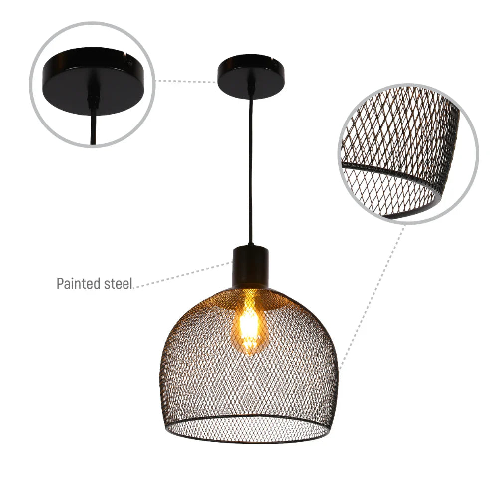 close shot of Wire Mesh Industrial Dome Pendant Ceiling Light  grande